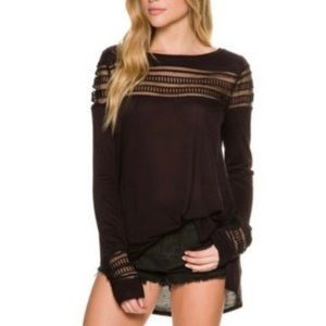 Free People - Black Mesh Insert Roxie - Long Sleeve Shirt - Size Small